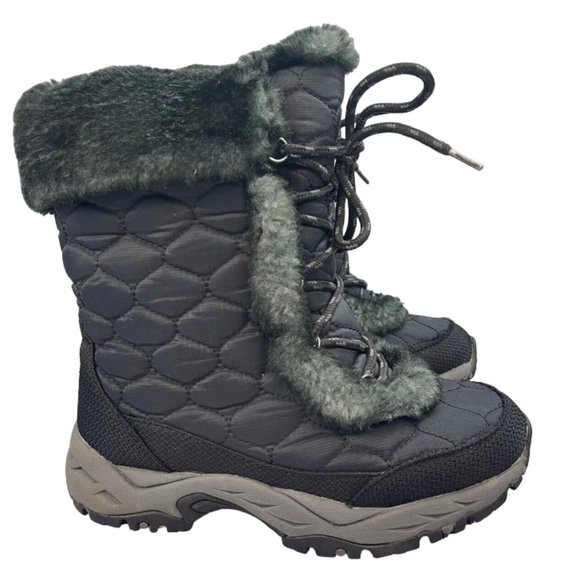 L.L. Bean Quilted Winter Snow Boots Faux Fur Lined Mid Calf Lace Up Booties - Picture 3 of 16